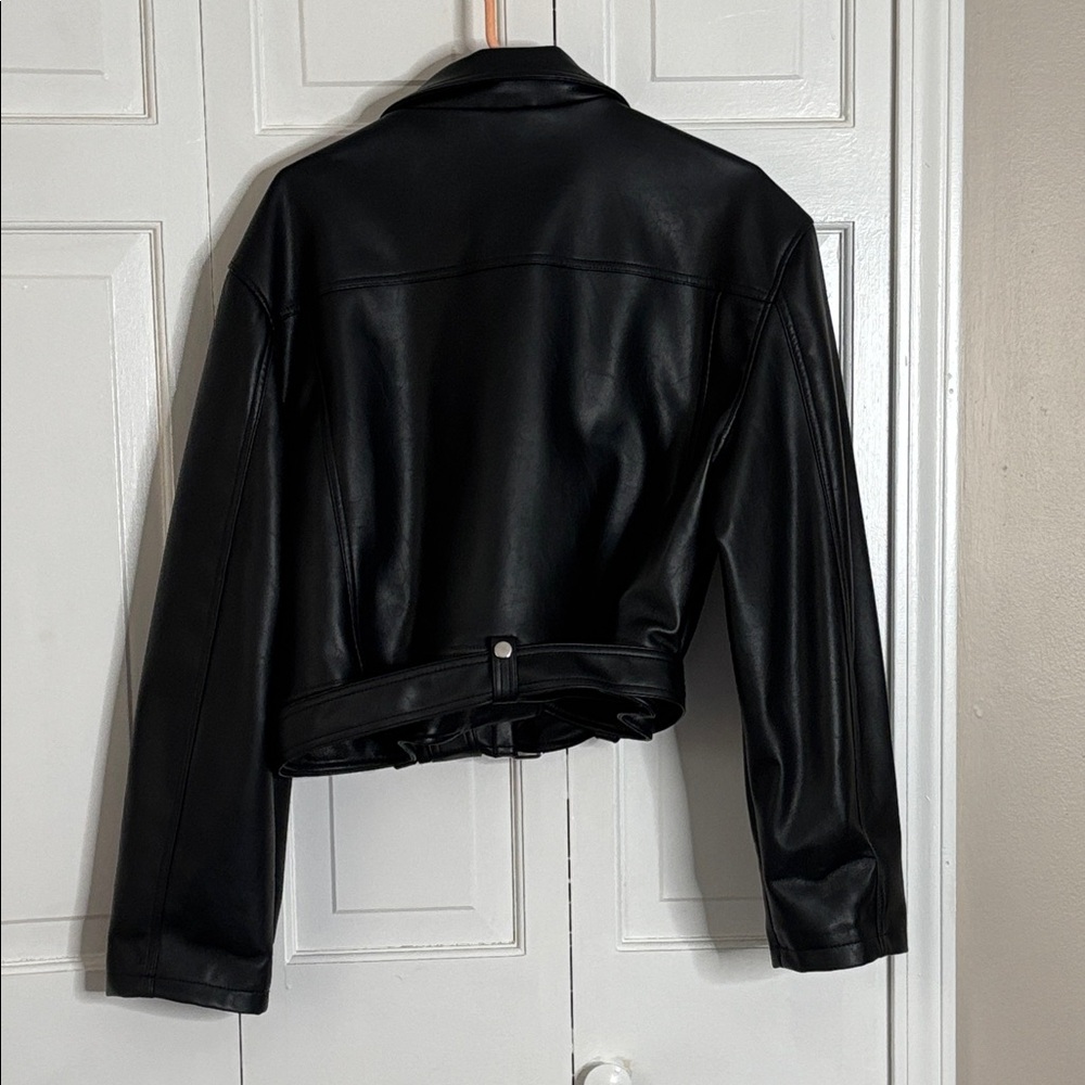 Topshop Black Faux Leather Biker Jacket - Picture 7 of 8